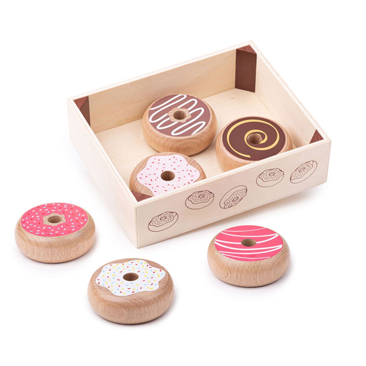 Bigjigs wooden box with donuts