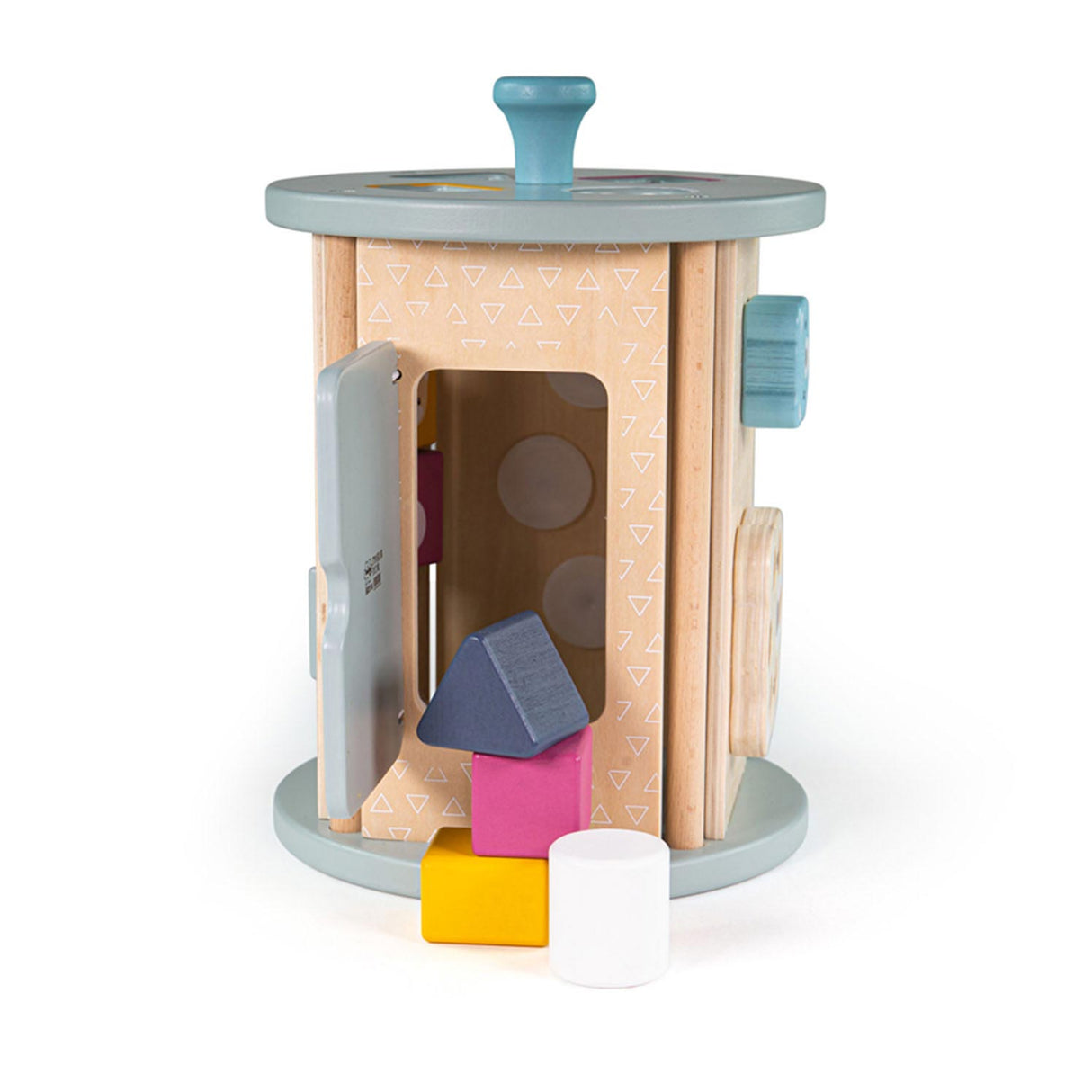 Bigjigs rolovacia krabička na aktivity a drevený triedič tvarov, 5 kusov.