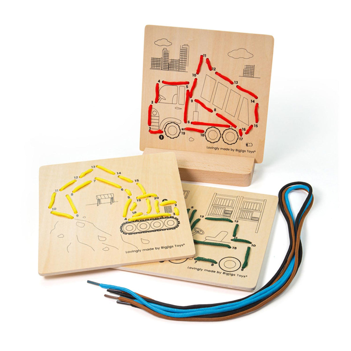 Bigjigs Wooden Lacing Puzzle by Number - Construction, 8-piece