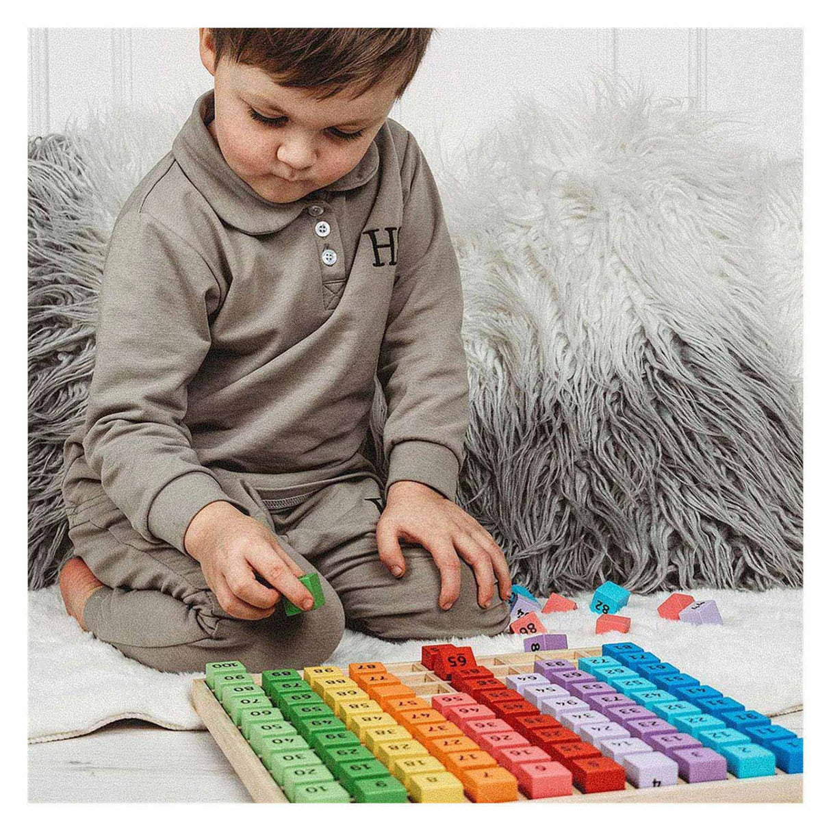 Bigjigs Wooden Number Blocks in a Box Board, 100pcs.