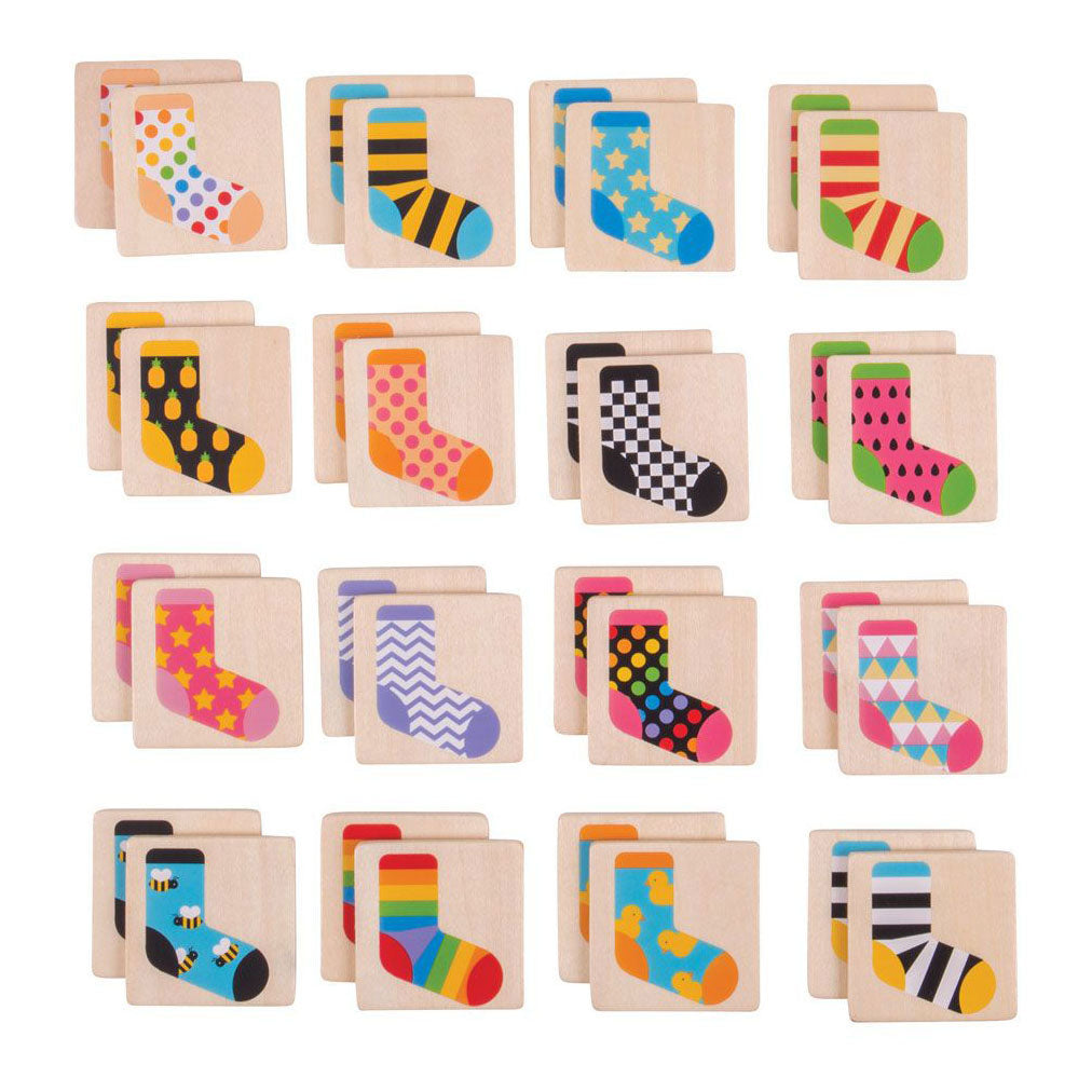 Bigjigs Wooden Memo Game Colored Socks, 32 pcs.