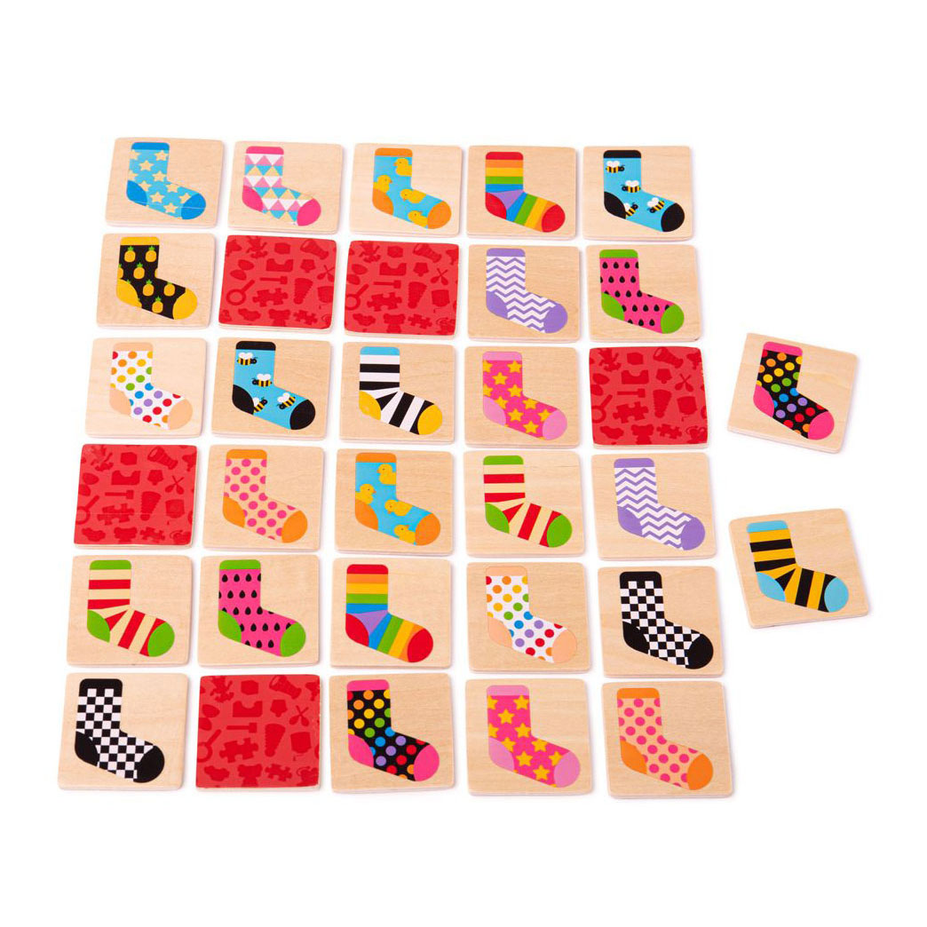Bigjigs Wooden Memo Game Colored Socks, 32 pcs.