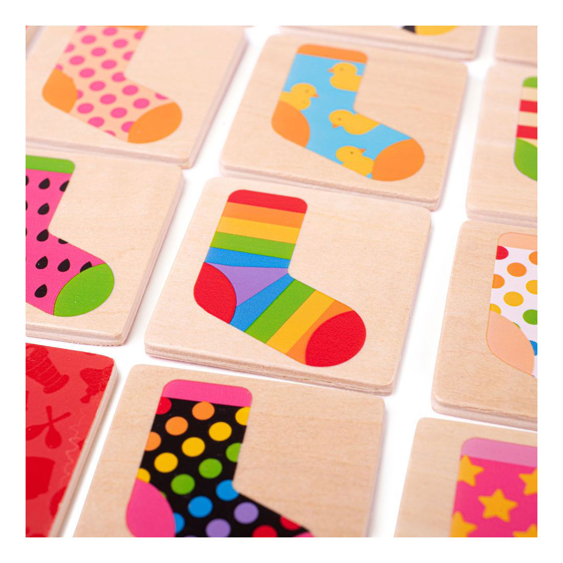 Bigjigs Wooden Memo Game Colored Socks, 32 pcs.