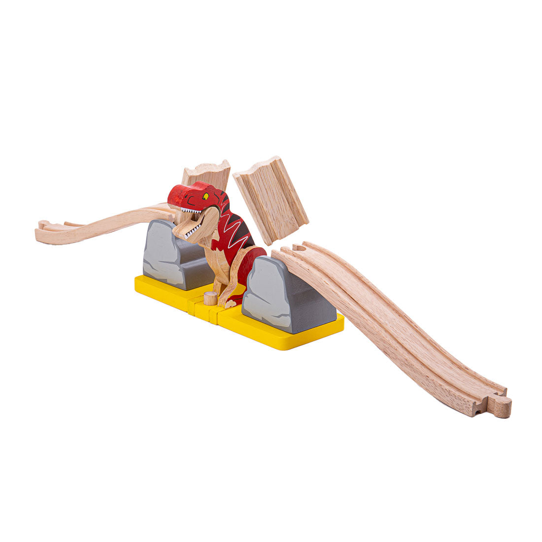 Bigjigs Wooden Rail Bursting Bridge T-Rex Dino, 7-piece.