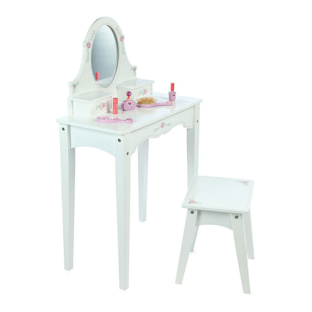 Tavolo da toeletta in legno tidlo bianco con fiori