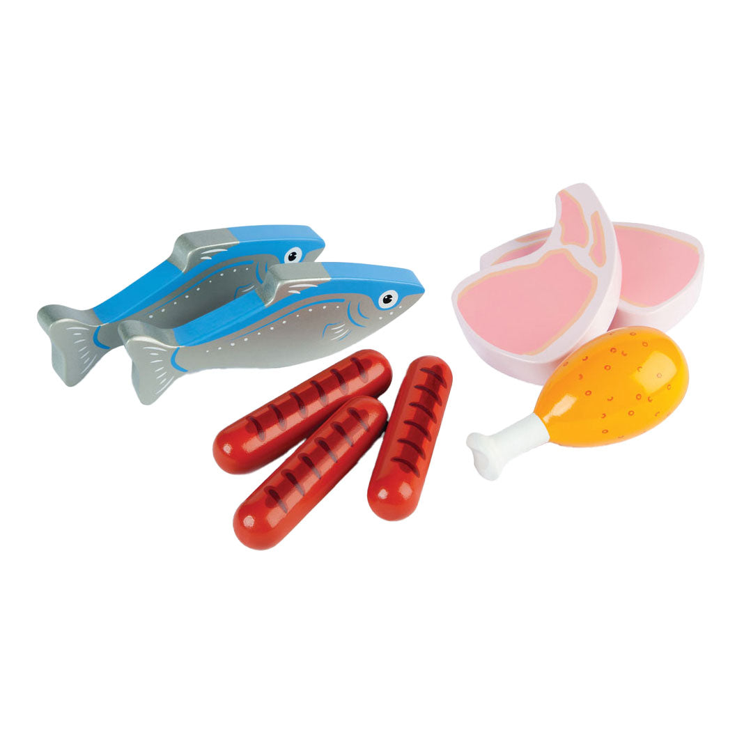 Tidlo Wood Playets kød og fisk i kassen, 8dlg.