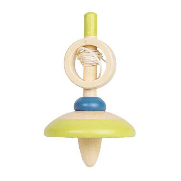 Bigjigs wooden pull cord spinning top