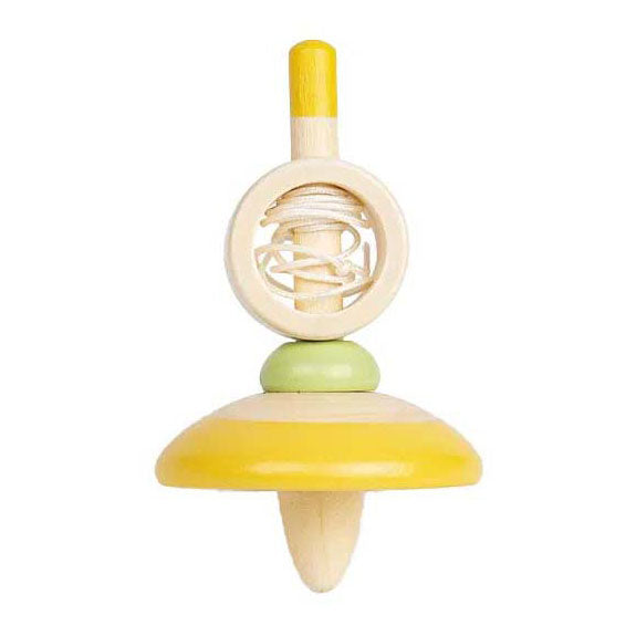 Bigjigs wooden pull cord spinning top