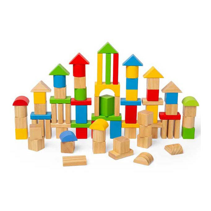 Bigjigs wooden coloured building blocks, 80 pcs.
