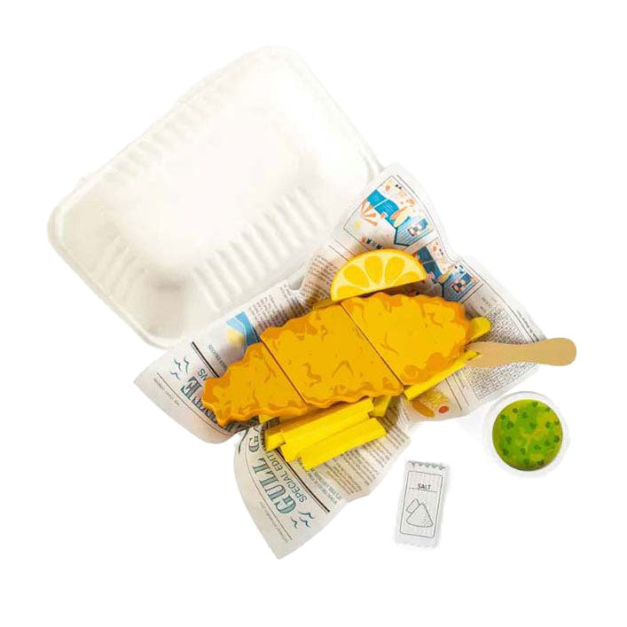 Drevená hracia súprava s rybami a hranolkami Bigjigs, 26 kusov.