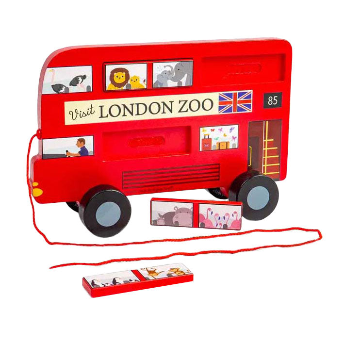 Bigjigs wooden London bus pull figure