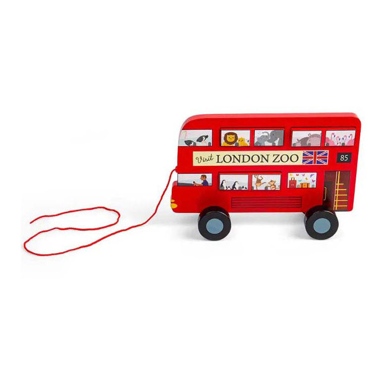 Bigjigs wooden London bus pull figure