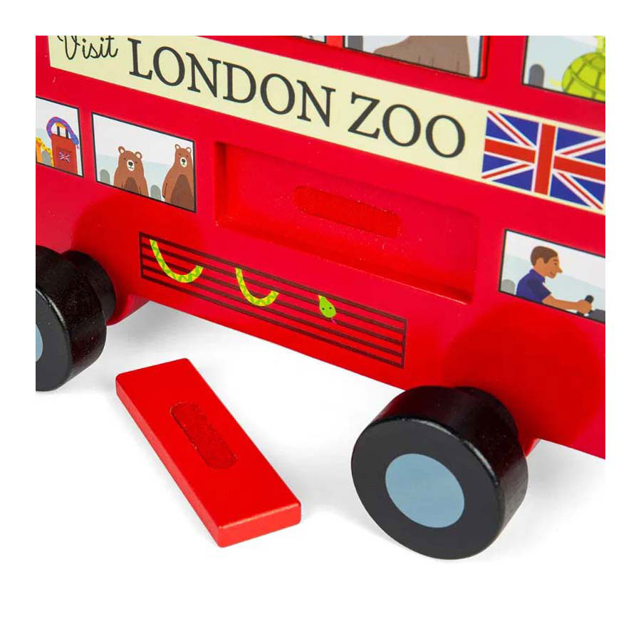 Bigjigs wooden London bus pull figure