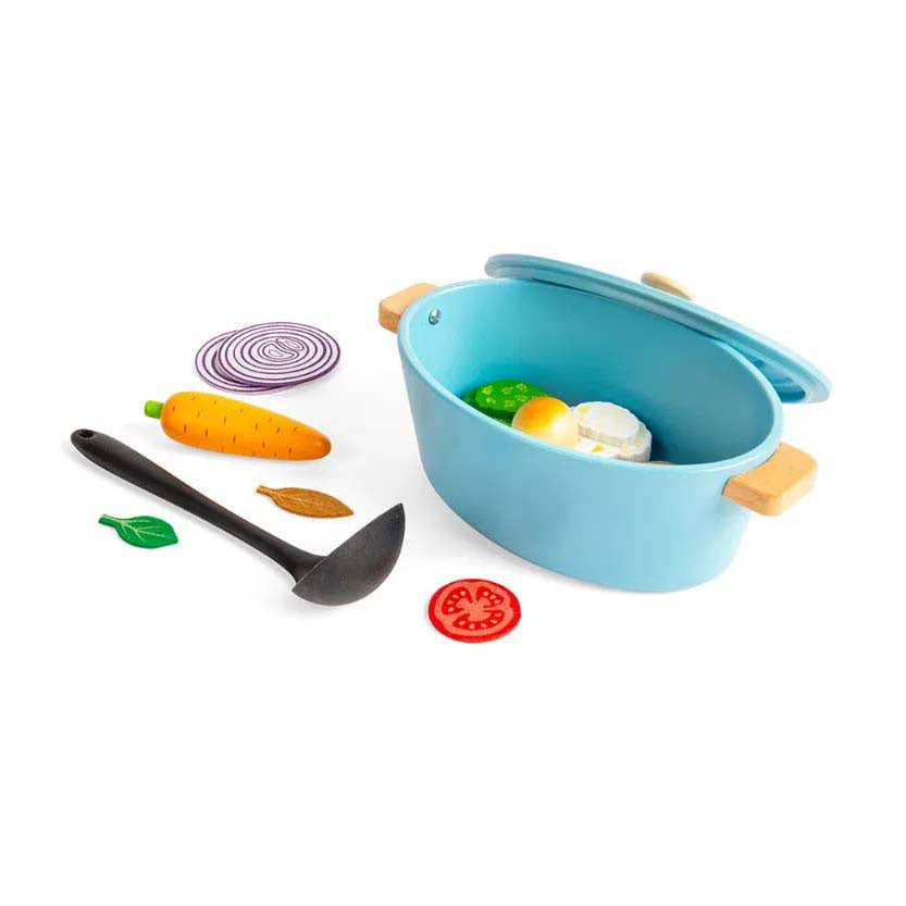 Bigjigs wooden stew play set, 17 pieces.