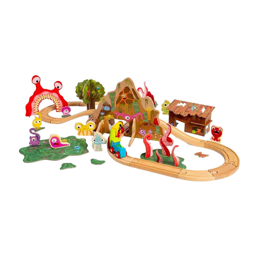 Leseni pošastni vlakec Bigjigs, 50 kosov.