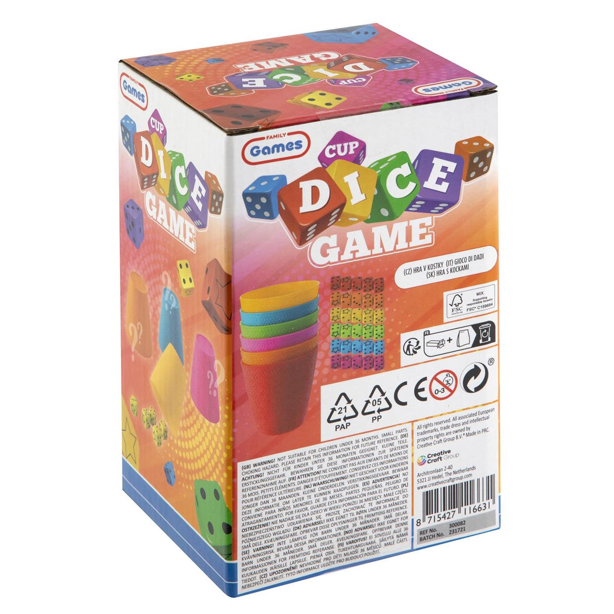 Creative craft group dice game 6 cups and 30 dice