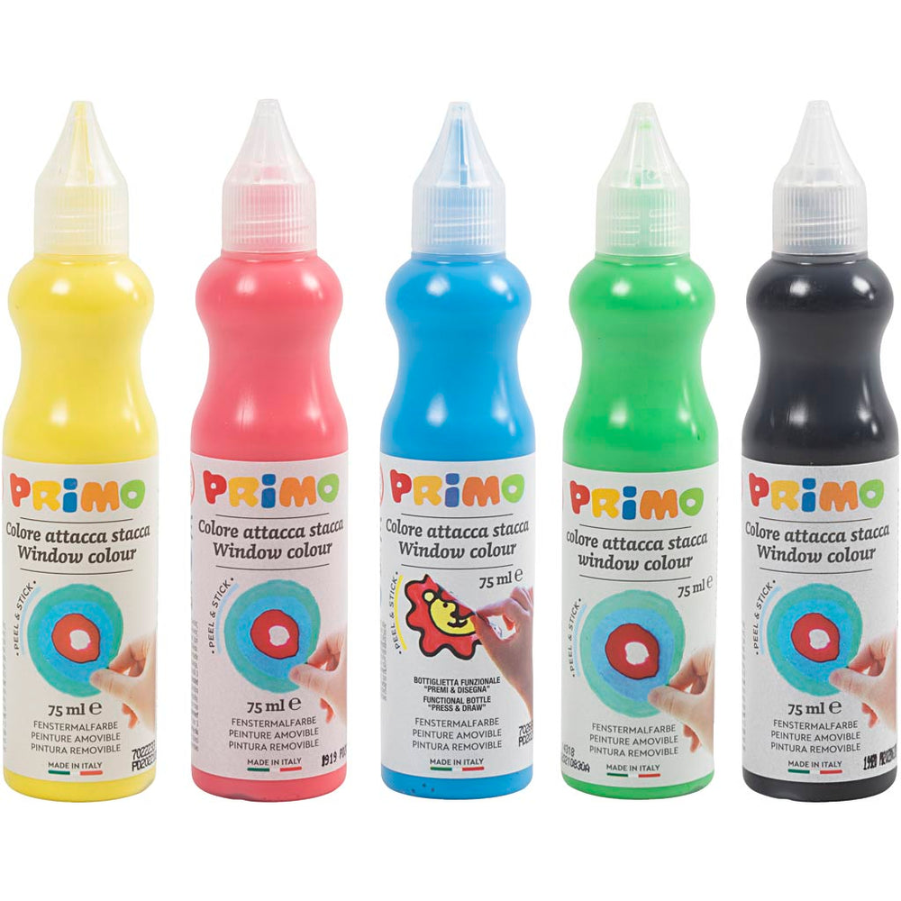 Primo window paint, various colours, 5x75 ml 1 box