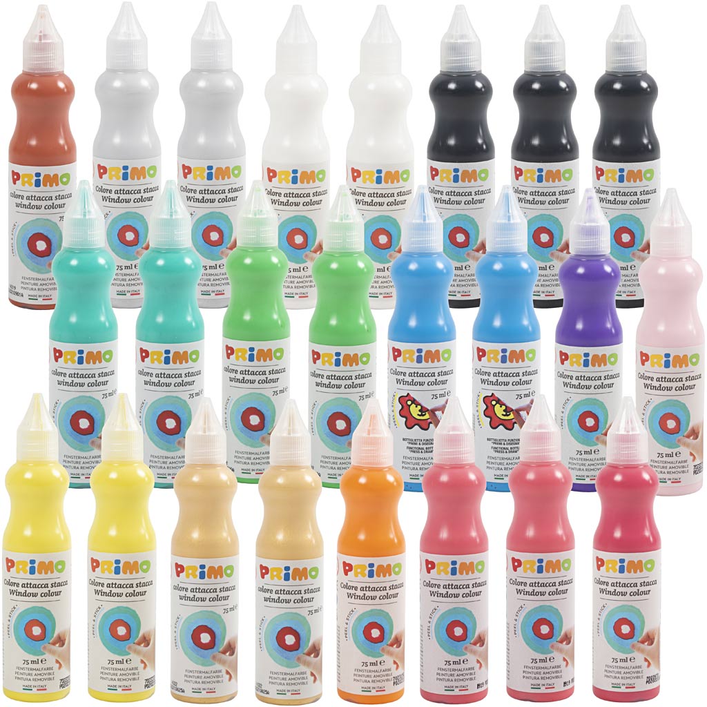 Primo window paint, various colours, 24x75 ml 1 box