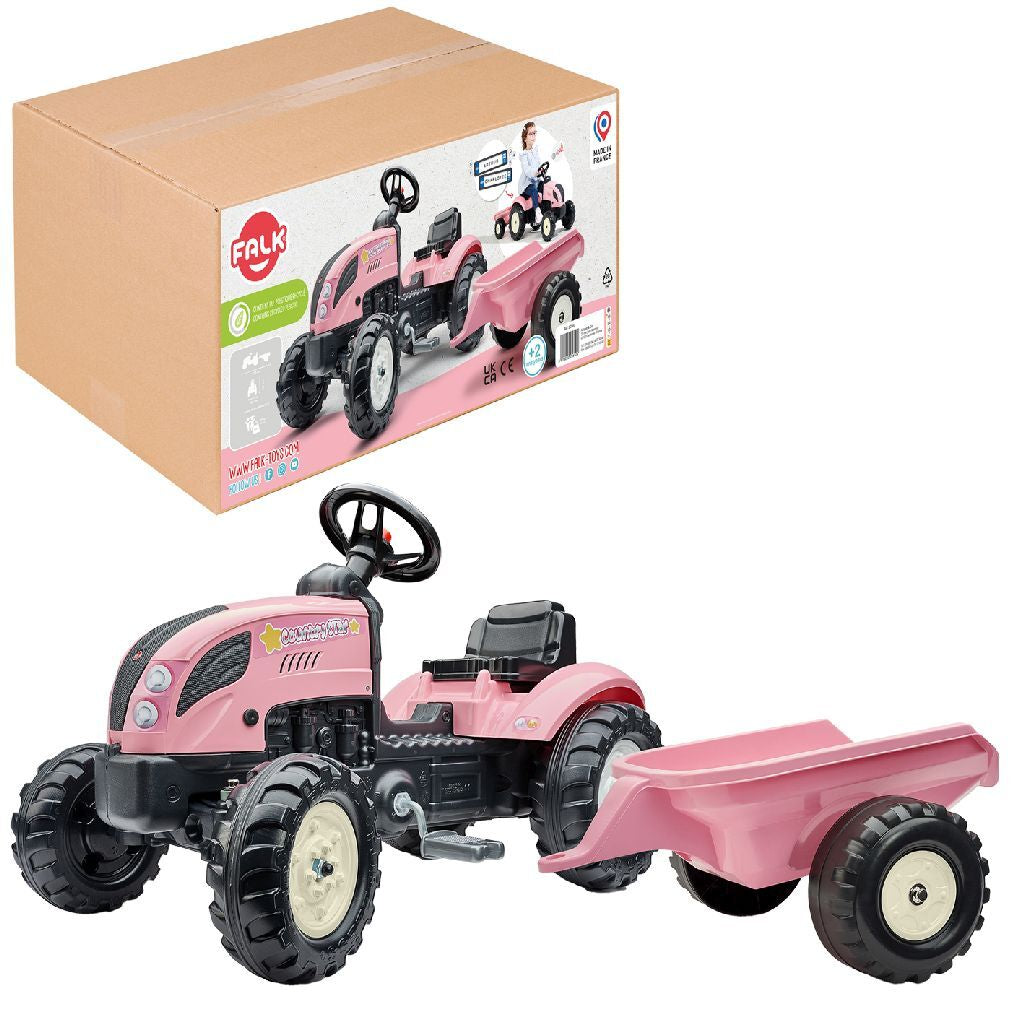 Falk tracteur country farmer set rose 2+