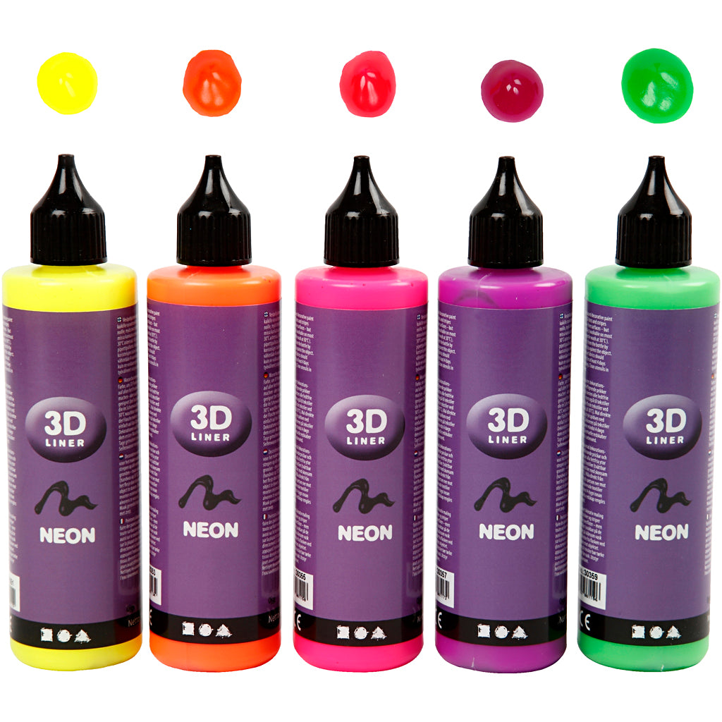 Creativ company 3d liner, neon colors, 5x100 ml 1 box