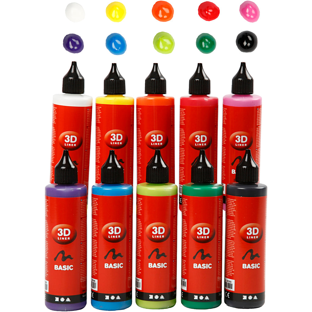 Creativ company 3d liner, various colors, 10x100 ml 1 box