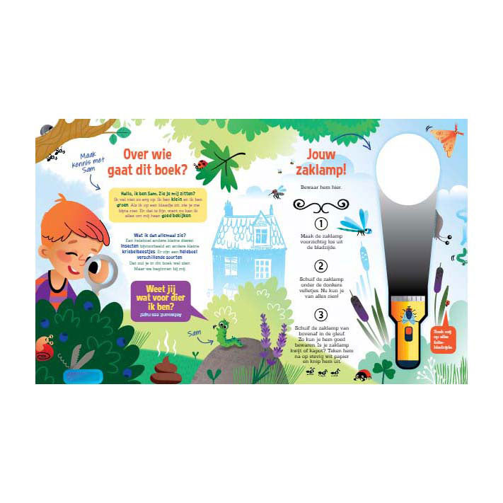 Lantaarn publishers speuren naar insecten zoekboek met kartonnen zaklamp