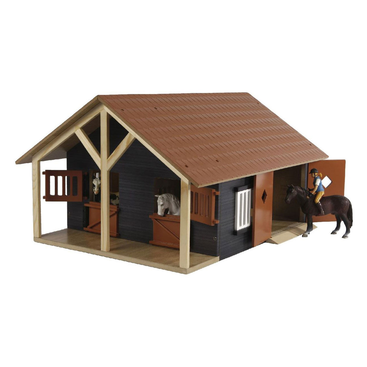 Kids Globe wooden stable with 2 stalls and storage, 1:24
