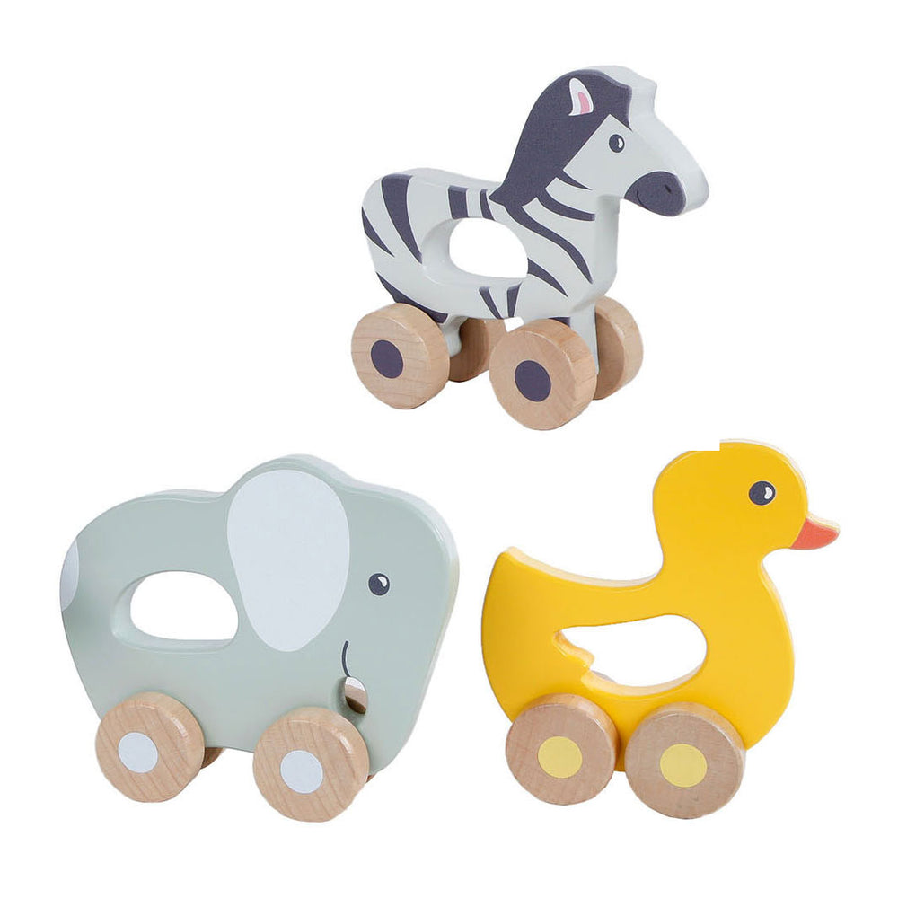 Wooden animal on wheels, 13cm