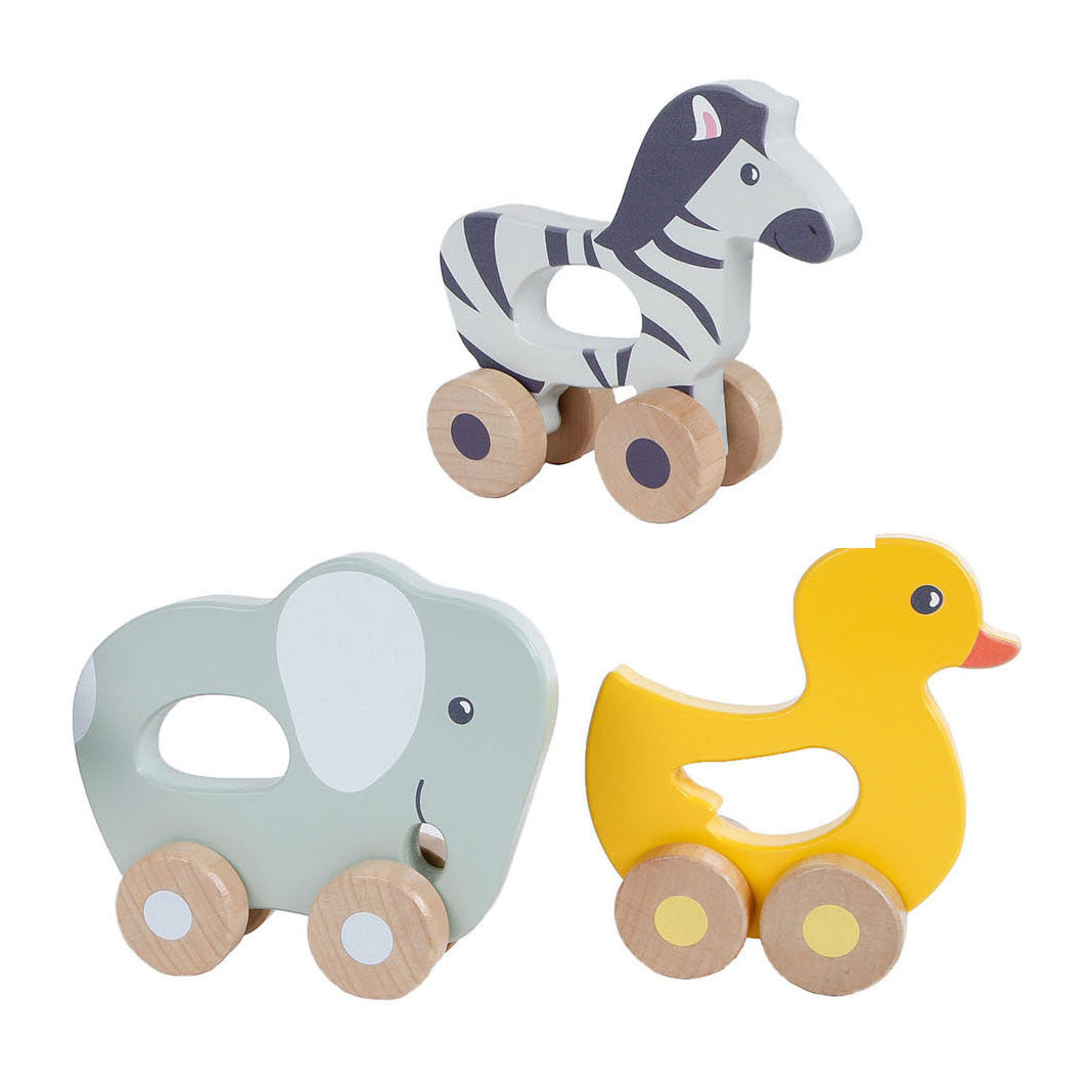 Wooden animal on wheels, 13cm