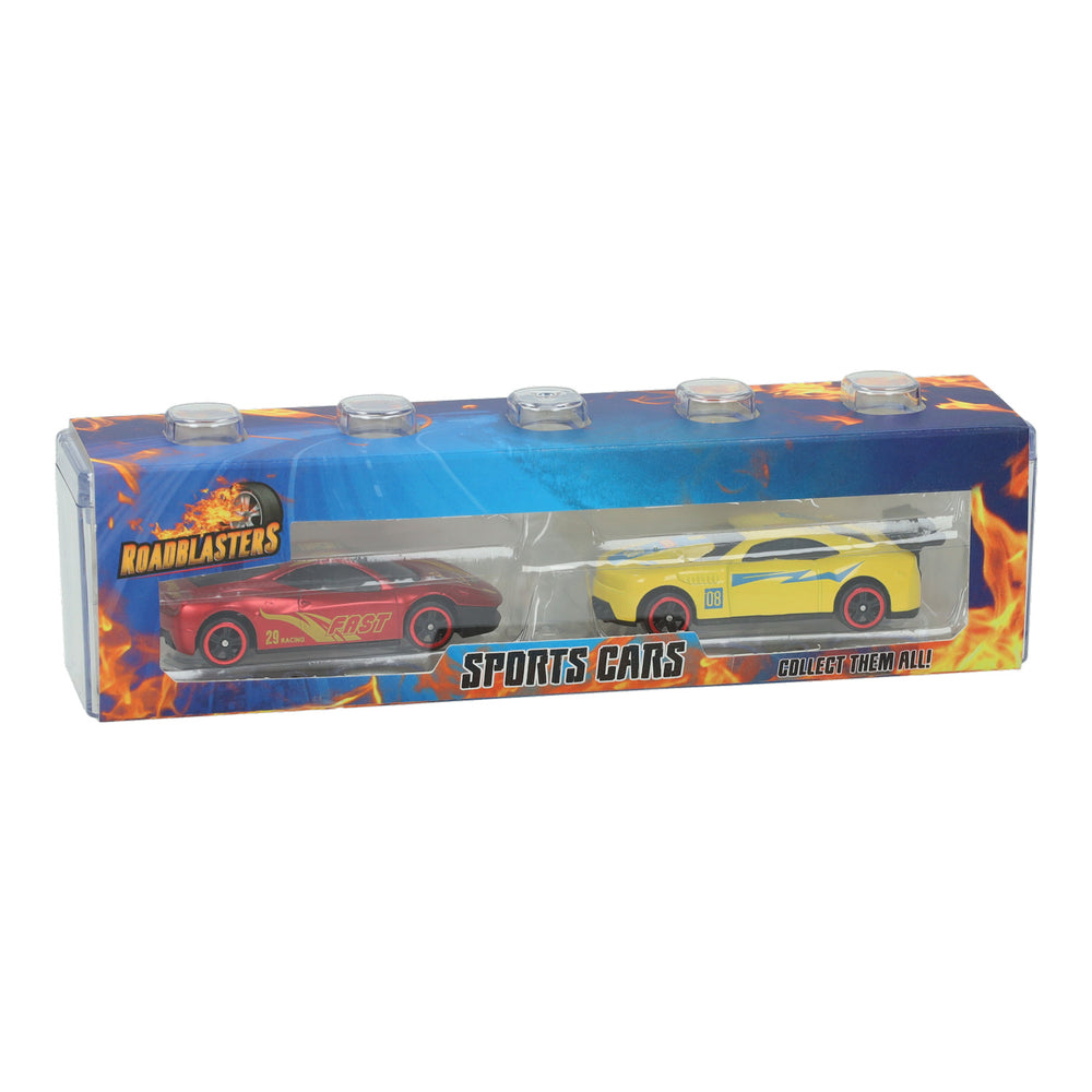 ROADBLASTERS Caixa de armazenamento com 2 carros de corrida fundidos