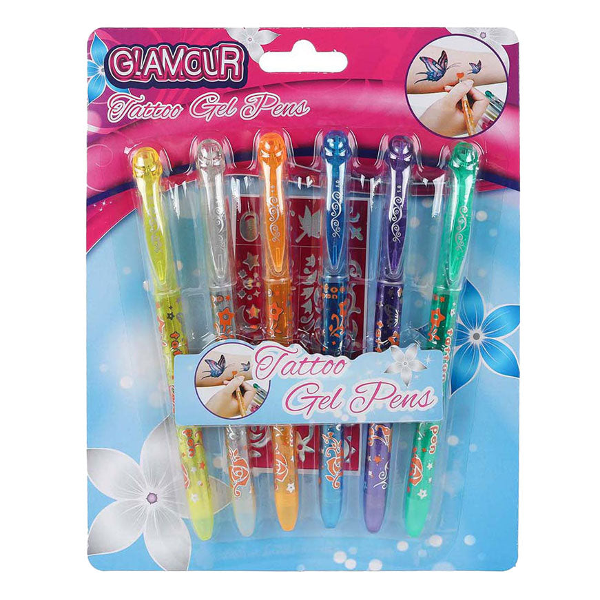 Glamor glitter tattoo pens, 6 pcs.