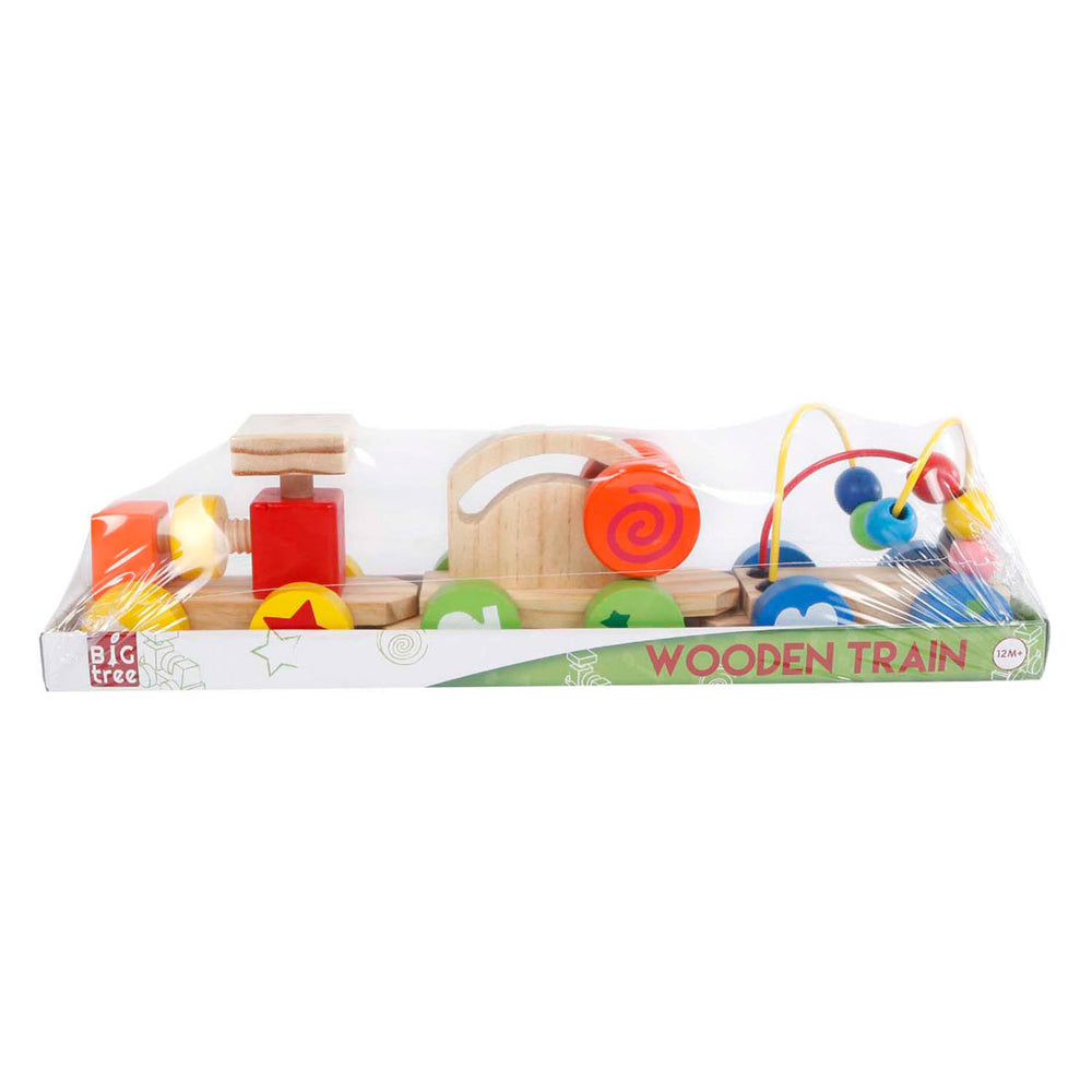 Wooden train with activity wagons, 3-piece.