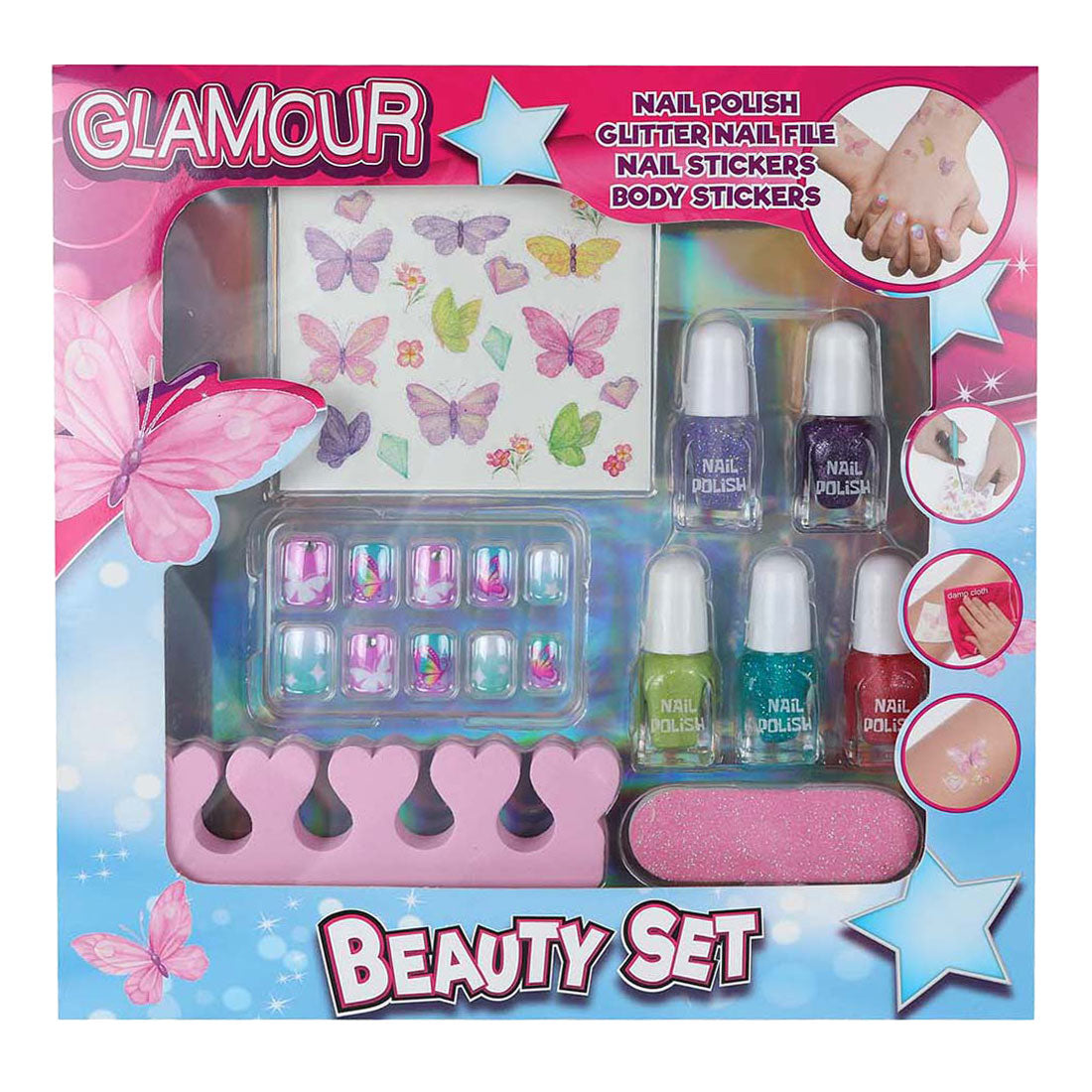 Glamour beauty nail polish set with nail stickers