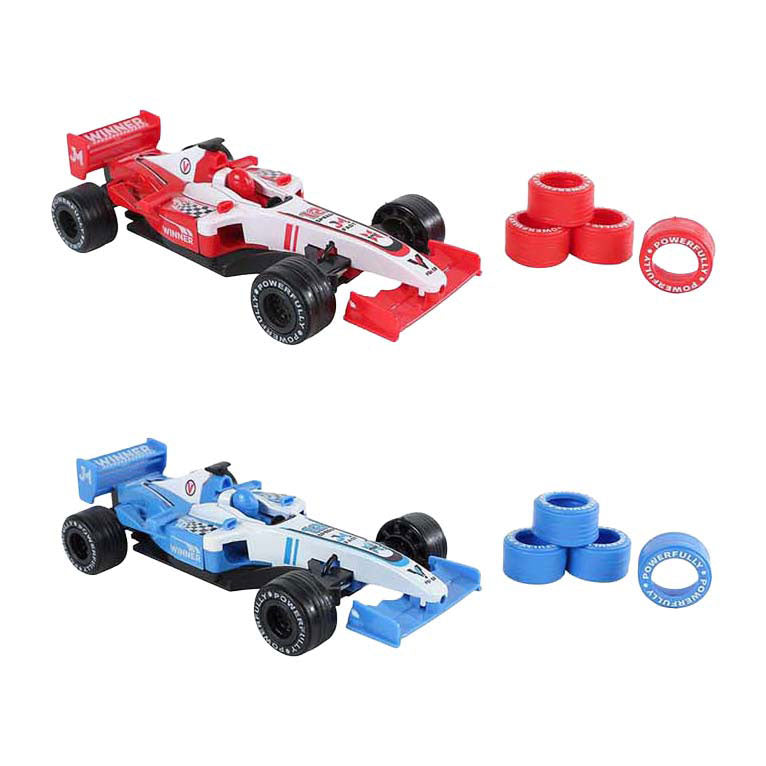 2-play formula racing car with extra tires pull back