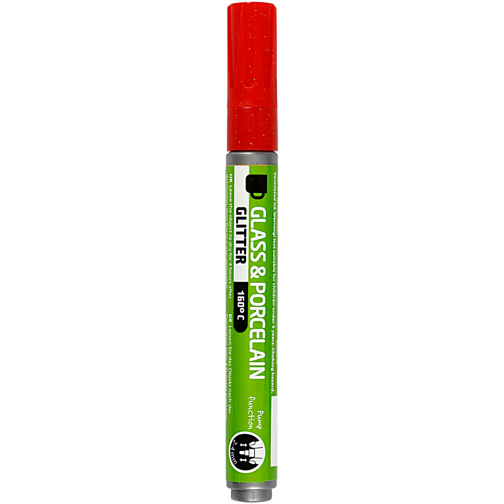 Creativ company glass and porcelain marker glitter semi-opaque - red
