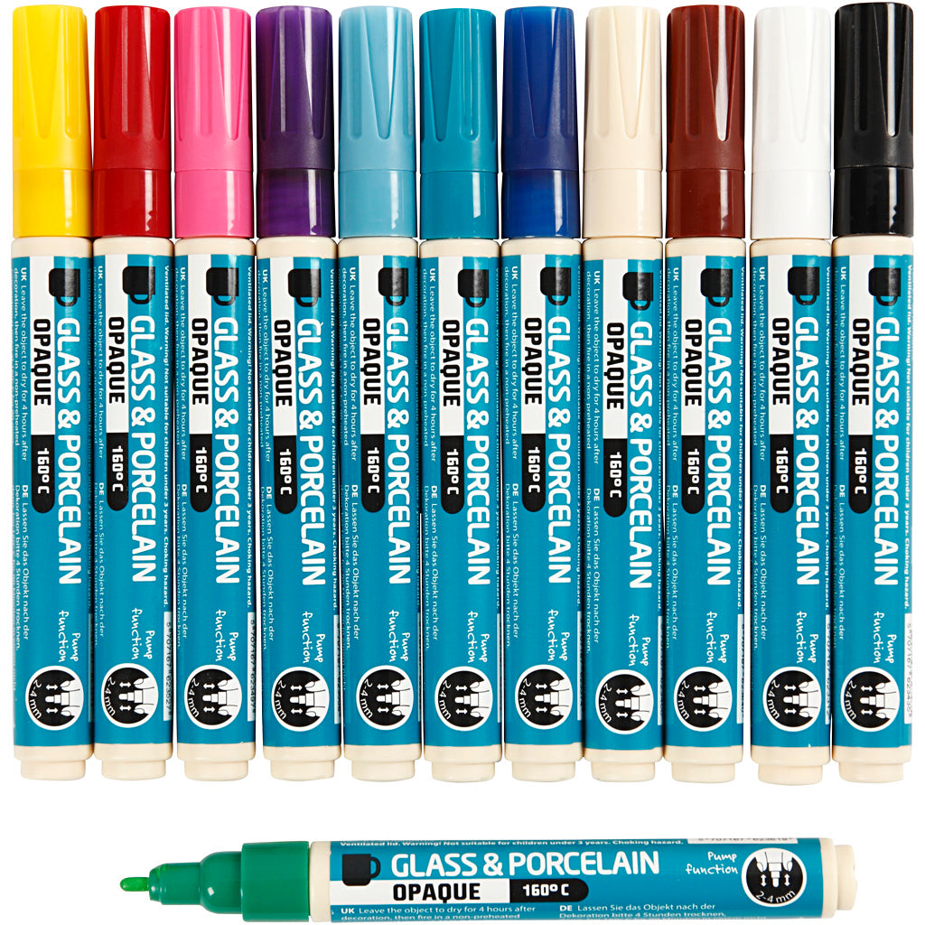 Creativ company glass and porcelain marker, line width 2-4 mm, opaque, various colours, 12 pieces in a box