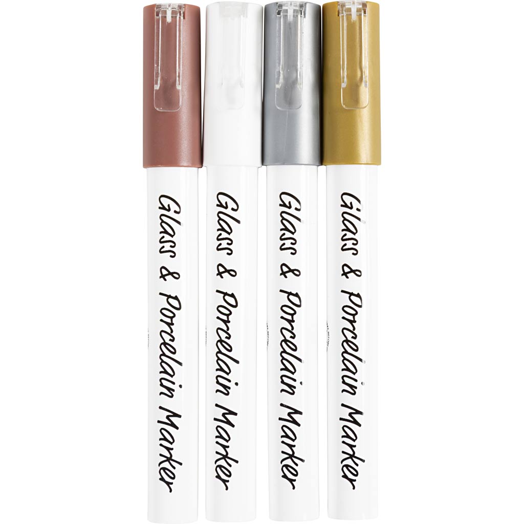 Creativ company glass-porcelain markers, line width 1-2 mm, semi-opaque, brown, gold, silver, white, 4 pieces 1 box