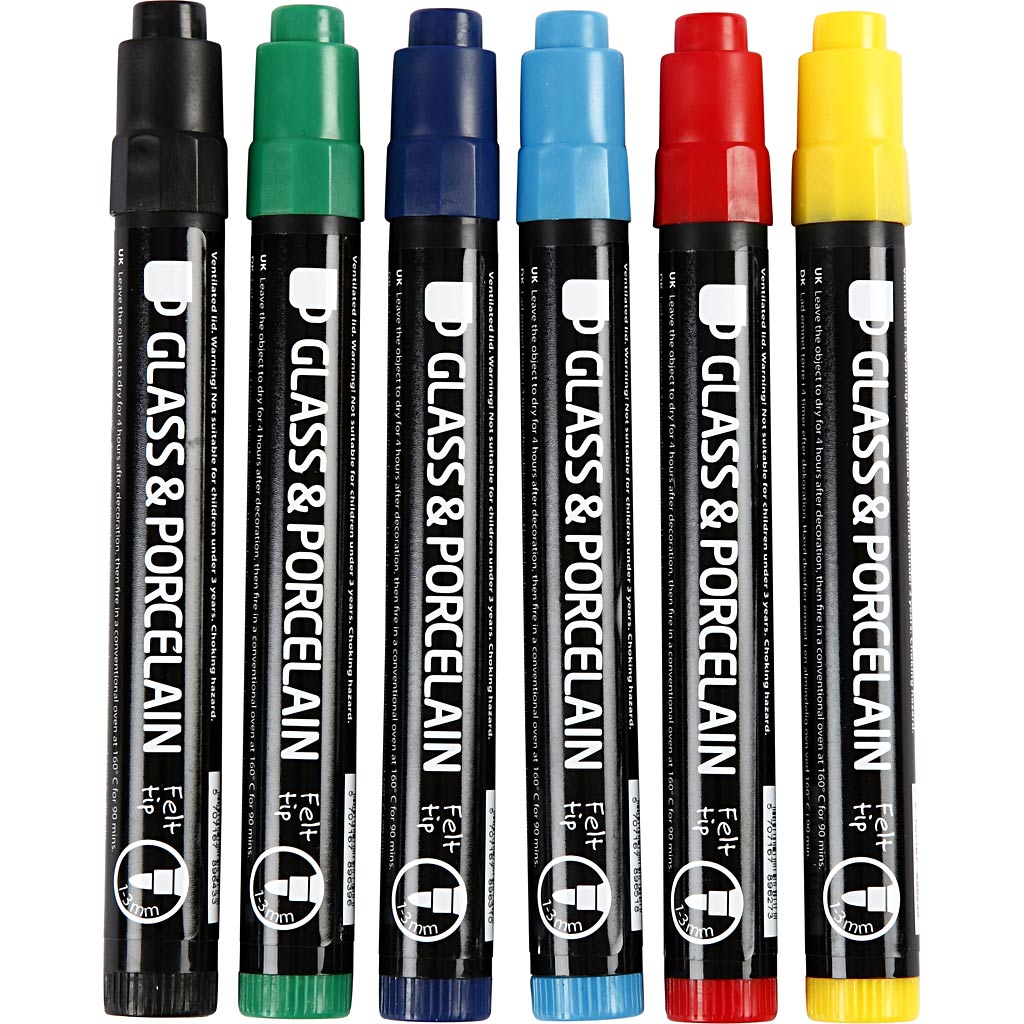 Creativ company glass and porcelain markers, line width 1-3 mm, semi-opaque, 6 pieces 1 box