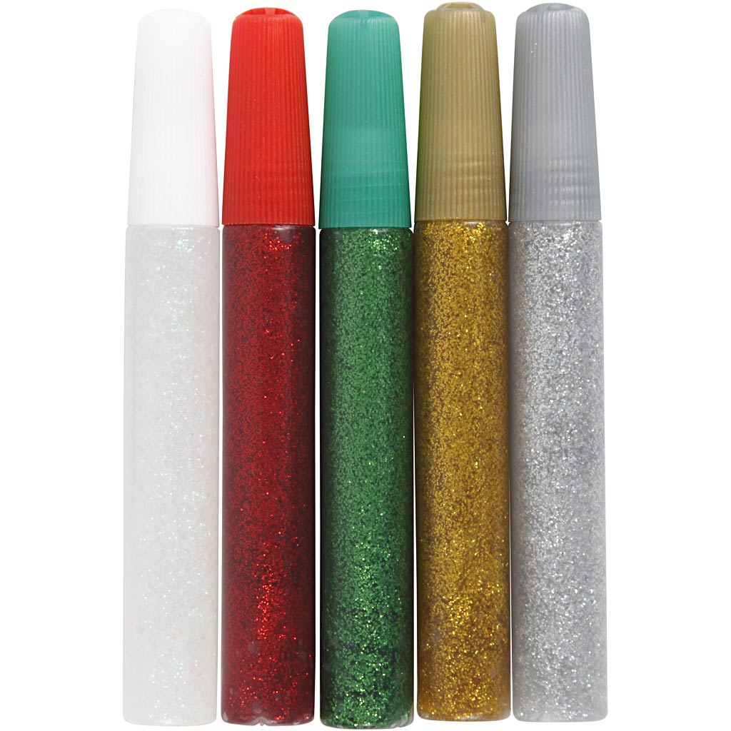 Creativ company glitter glue, various colors, 5x10 ml 1 box