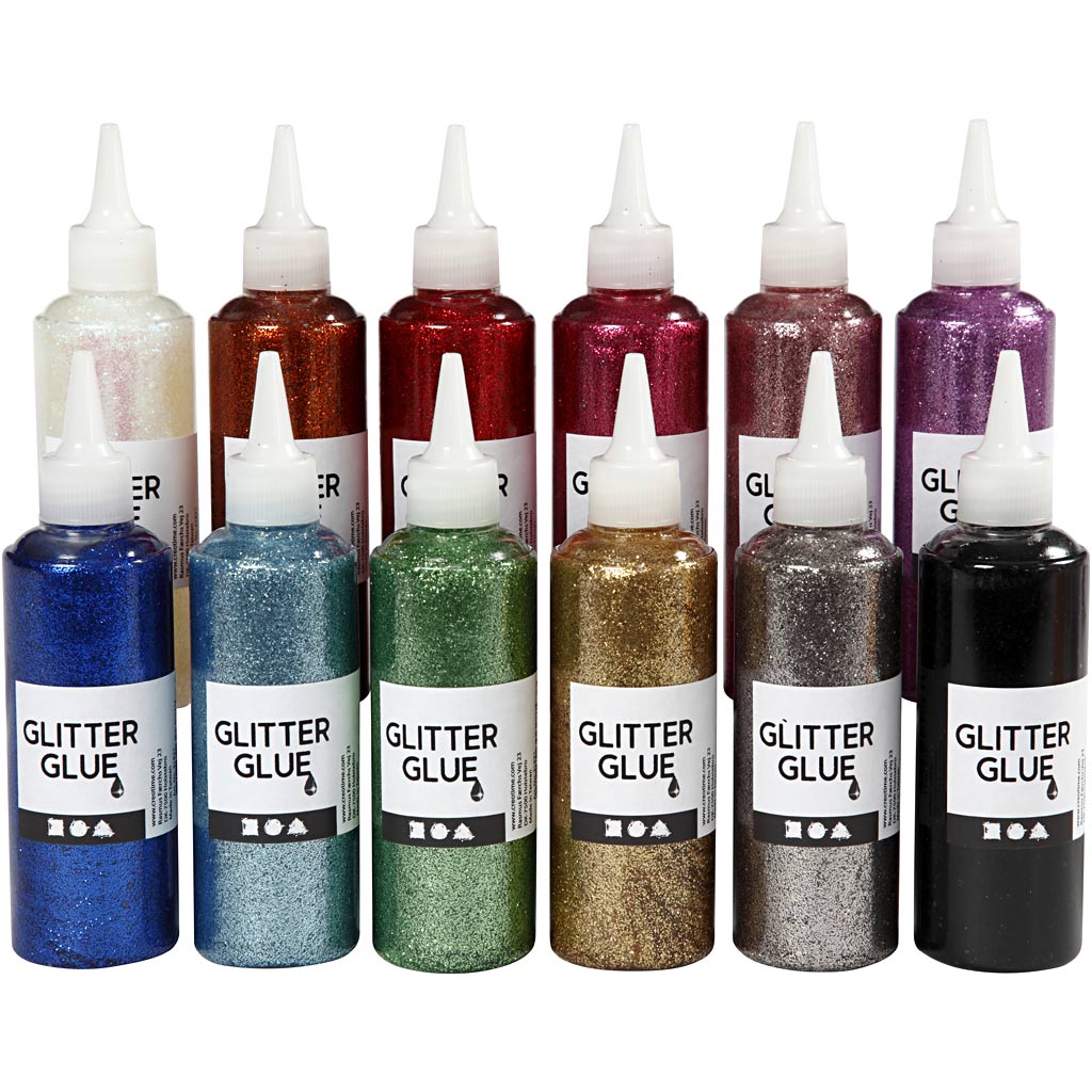 Creativ company glitter glue, various colors, 12x118 ml 1 box
