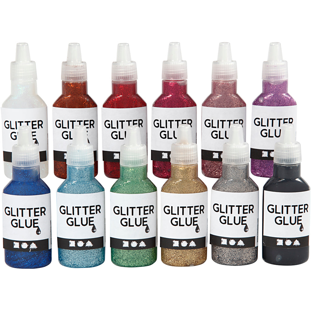 Creativ company glitter glue, various colors, 12x25 ml 1 box