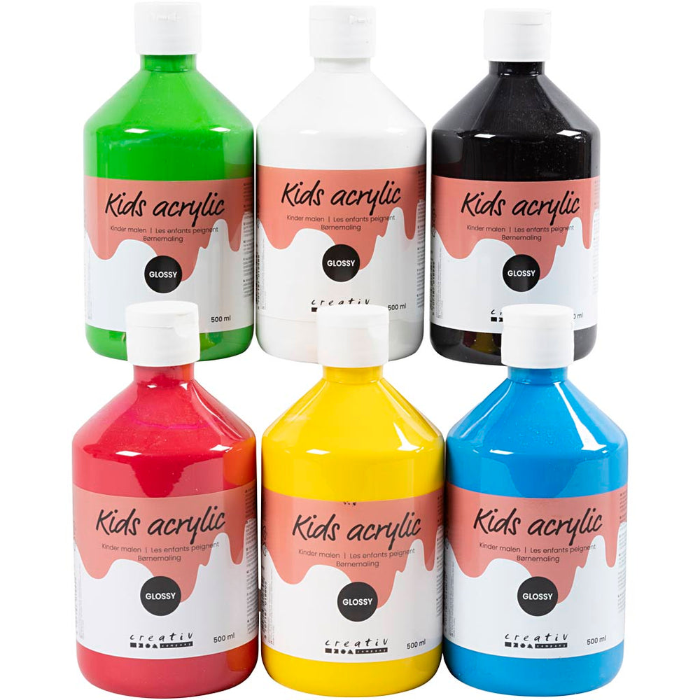 Creativ company acrylverf glossy, primair kleuren, 6x500 ml 1 doos