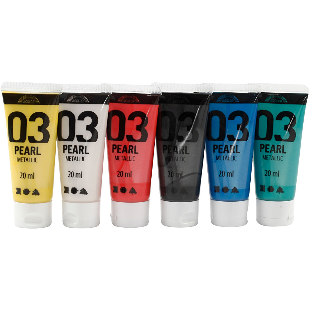 A-color acrylic paint metallic, metallic, standard colours, 6x20 ml 1 box