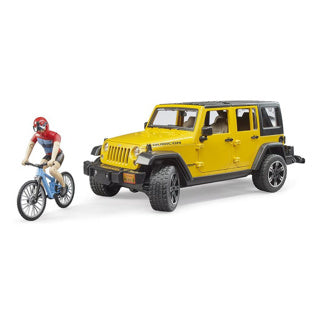 Bruder car jeep yellow with mountain biker