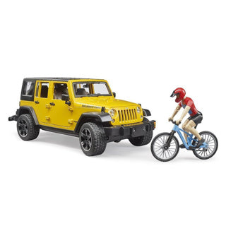 Bruder car jeep yellow with mountain biker