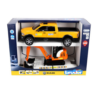 Bruder auto ram 2500 power wagon rental service with trailer and minibagger