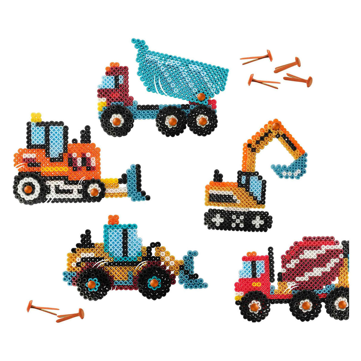 Six ironing beads - construction vehicles