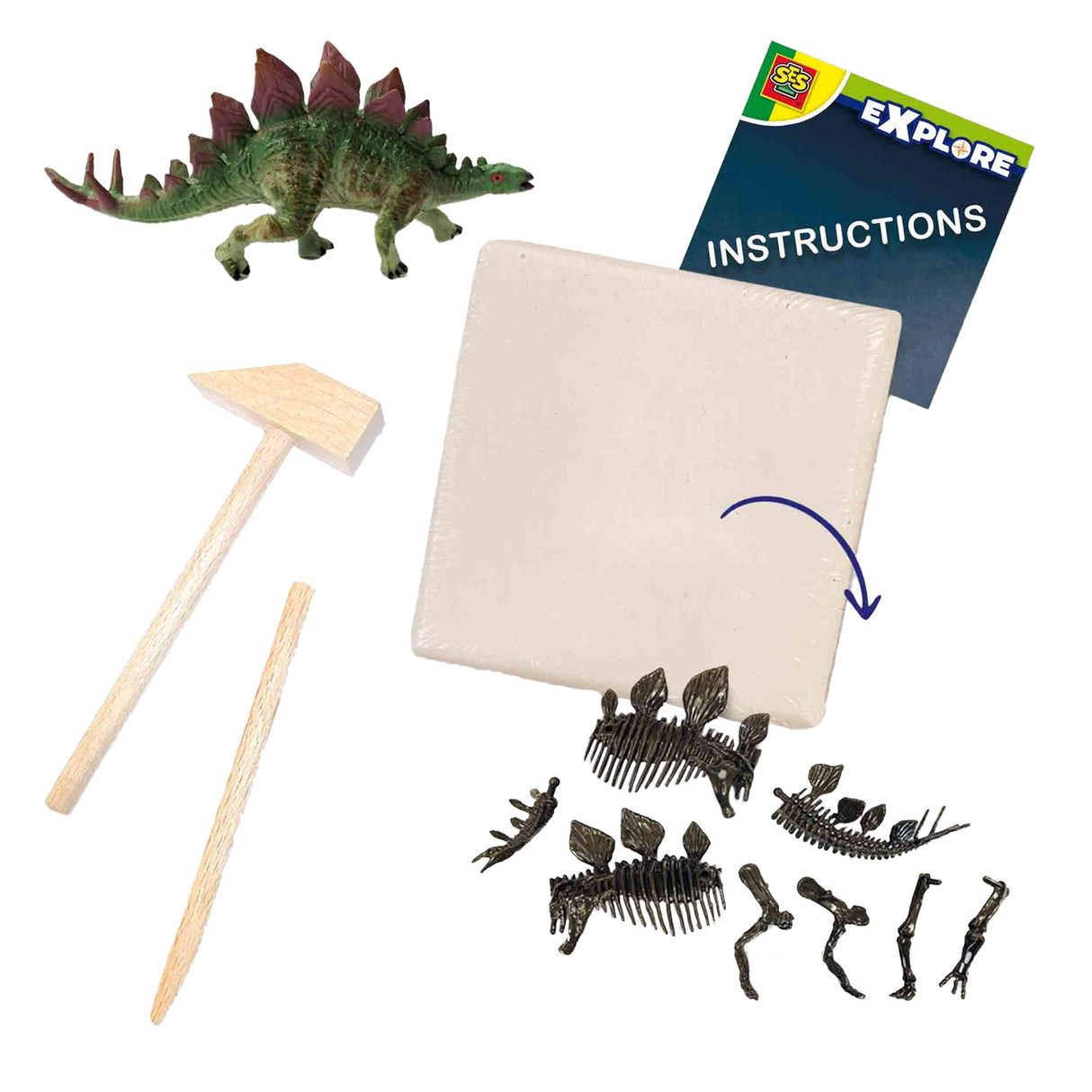 Ses explore dino en skelet opgraving 2in1- stegosaurus