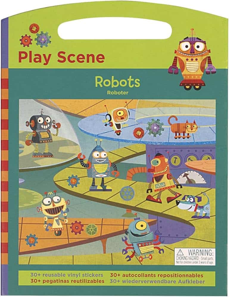 Checkers robots play scene with reusable stickers