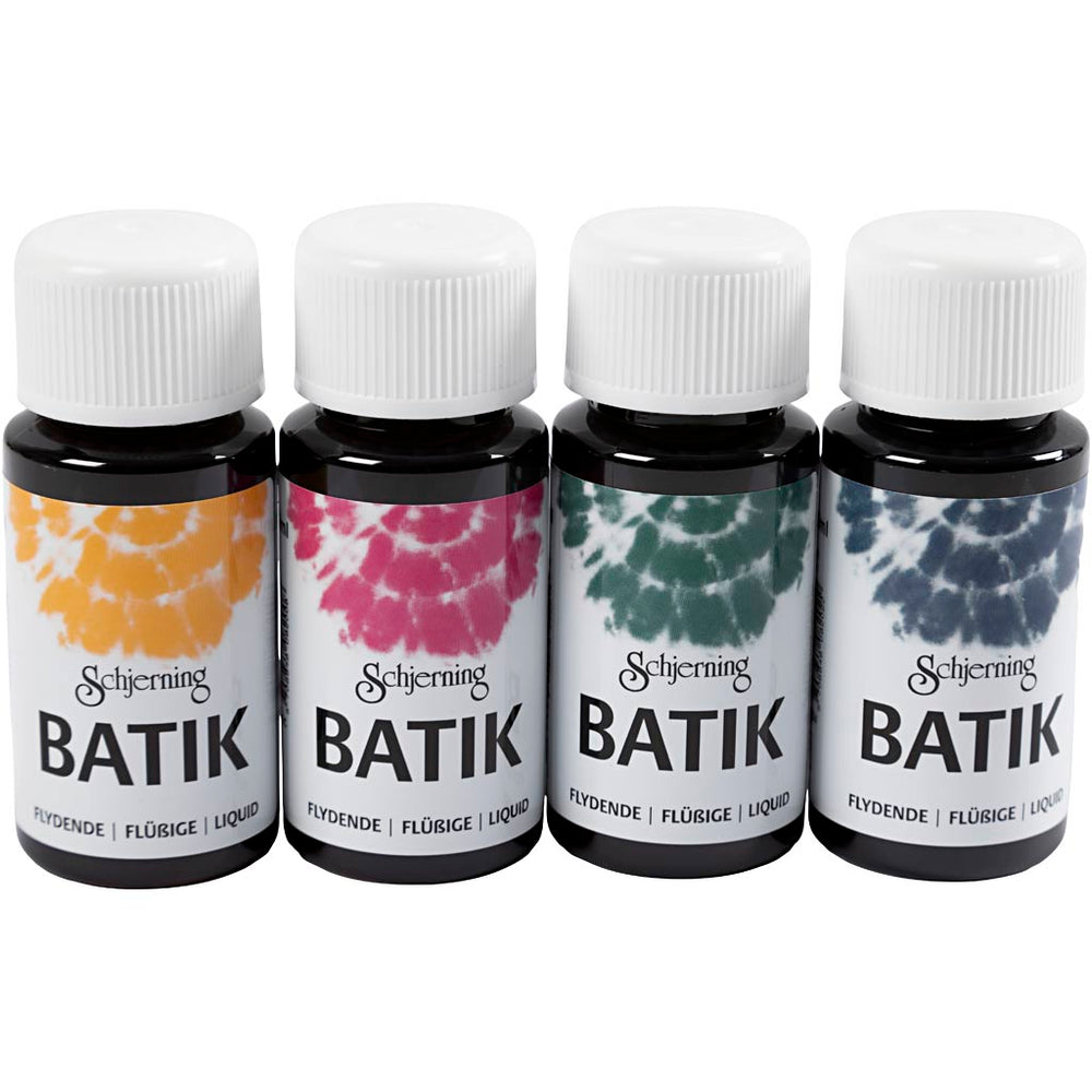 Schjerning batikverf, marineblauw, groen, roze, oranje geel, 4x50 ml 1 doos